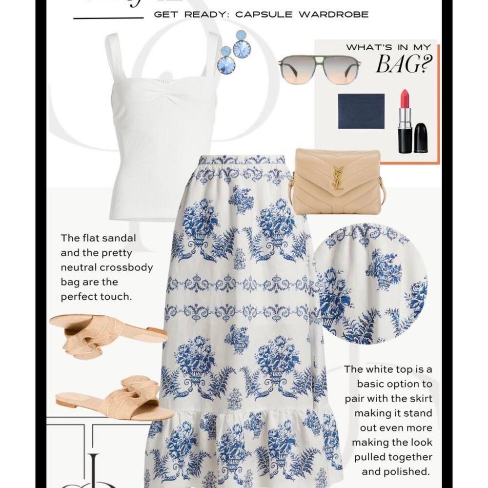 Sachin & Babi Austin Floral Toile Maxi Skirt Blue White XS NWT - Picture 7 of 11